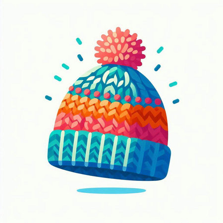 Knitted hat with pompon. Vector illustration in cartoon style.のイラスト素材