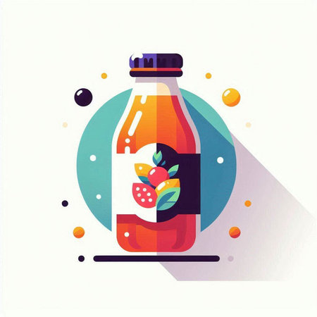 bottle of juice with fruits and berries, flat design, vector illustrationのイラスト素材