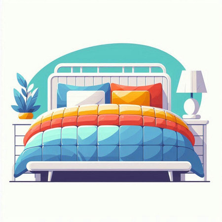 Illustration of a bed in a flat style. Vector illustration.のイラスト素材