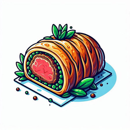 Illustration of a roll with meat and vegetables on a white backgroundのイラスト素材