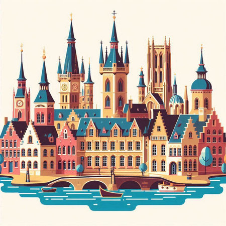 Ancient city of Gdansk, Poland. Colorful vector illustration.のイラスト素材