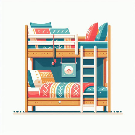 Bunk bed with pillows and cushions. Vector illustration.のイラスト素材
