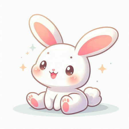 Cute little white rabbit on a white background. Vector illustration.のイラスト素材