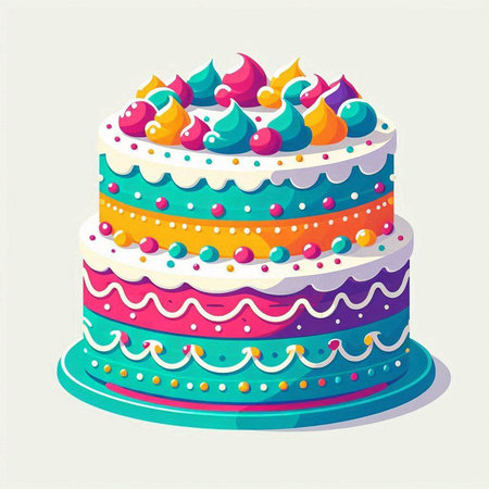 Colorful birthday cake vector illustration. Isolated on white background.のイラスト素材