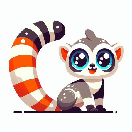 Cute cartoon lemur. Vector illustration isolated on white background.のイラスト素材