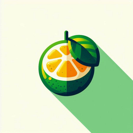 Orange fruit with long shadow, vector illustration. Flat design style.のイラスト素材