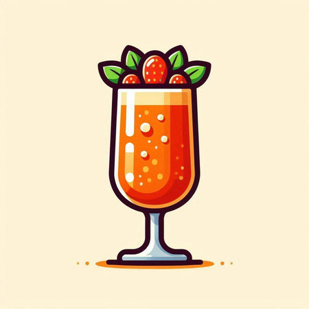 Cocktail with strawberries and mint in a glass. Vector illustration.のイラスト素材