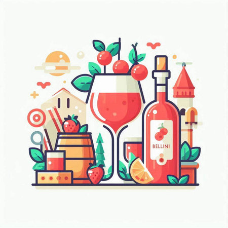 Cocktail party concept. Flat line design style vector illustration.のイラスト素材