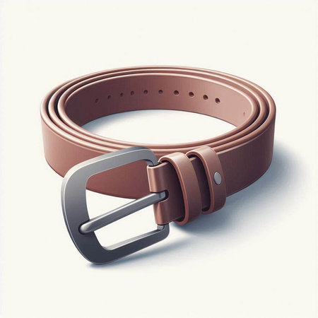Brown belt with a metal buckle on a white background. 3d illustration