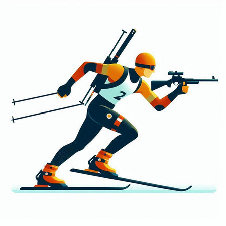 Cross-country skier with a gun in his hand. Vector illustrationのイラスト素材