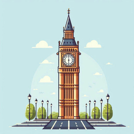 Big Ben, London, United Kingdom. Flat style vector illustration.