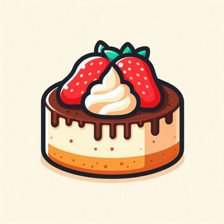 Cake with cream and strawberry. Vector illustration in cartoon style.のイラスト素材