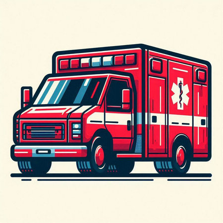 Ambulance car. Fire truck. Emergency vehicle. Vector illustration.