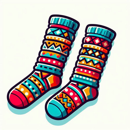 Vector colorful socks isolated on a white background. Hand drawn illustration.のイラスト素材