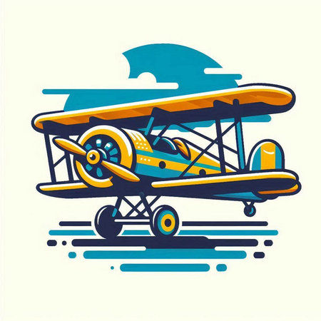 Retro biplane vector illustration, vintage design element, retro airplane.