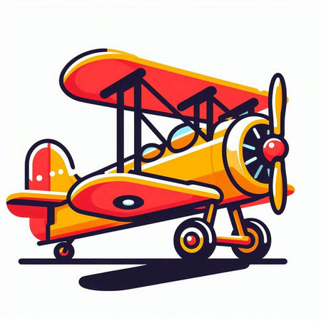 Retro biplane isolated on white background. Cartoon vector illustration.のイラスト素材