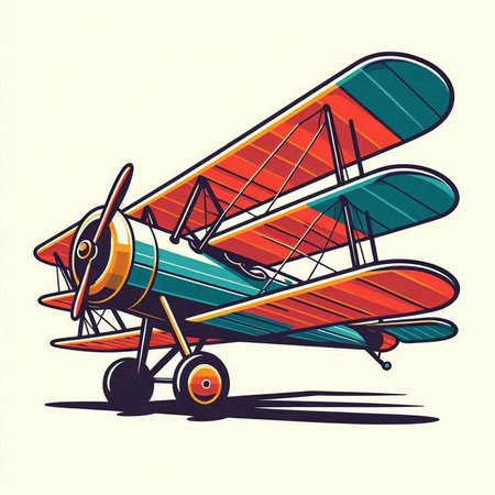 Vintage biplane isolated on white background. Hand drawn vector illustration.のイラスト素材