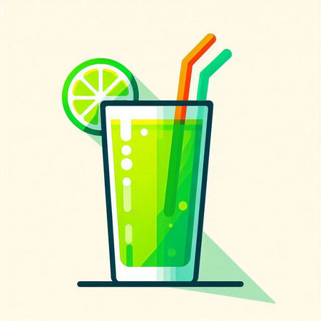 Cocktail with lime and straw in flat style. Vector illustration.のイラスト素材