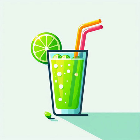 Cocktail with lime and straws. Vector illustration in flat styleのイラスト素材