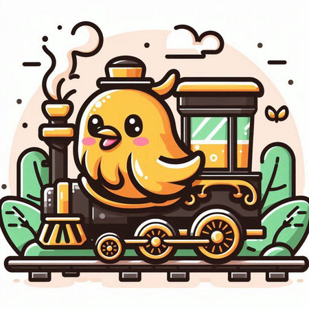 Cute Cartoon Steam Train Mascot Character Vector Illustration.のイラスト素材