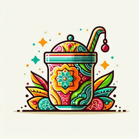 Vector illustration of a glass of milkshake decorated with mandala.のイラスト素材