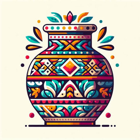 Colorful ethnic vase with floral ornament. Hand drawn vector illustration.のイラスト素材