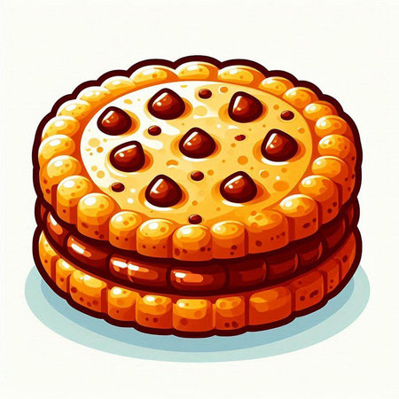 Illustration of a round biscuit with jam on a white backgroundのイラスト素材
