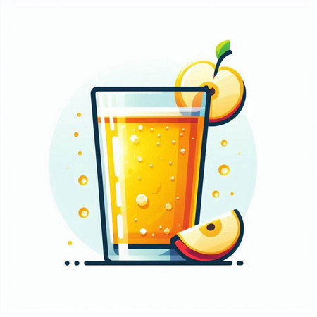 Orange juice in a glass with slices of apple. Vector illustration.のイラスト素材