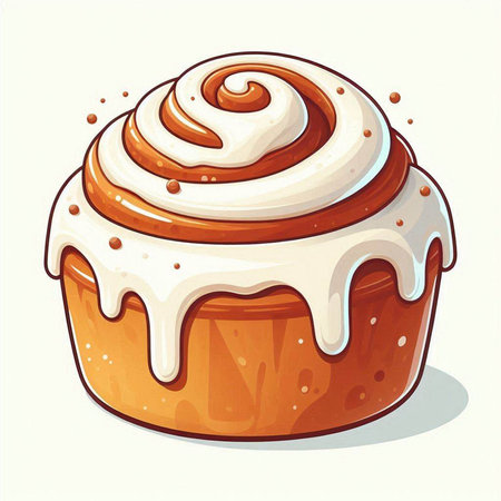 Illustration of a Cinnabon with icing on a white backgroundのイラスト素材