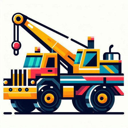 Crane vector illustration. Colorful flat design of construction machinery.のイラスト素材