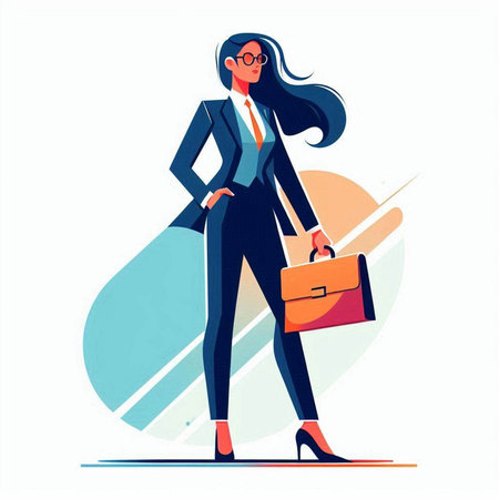Business woman with briefcase. Vector illustration in flat cartoon style.のイラスト素材