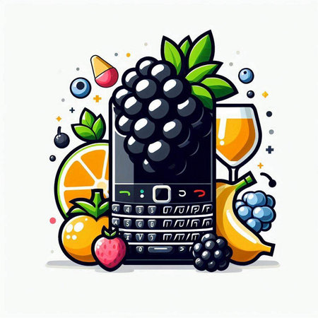 Mobile phone with fruits and juice. Vector illustration in cartoon style.のイラスト素材