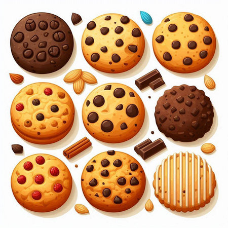 Chocolate chip cookies with different fillings. Vector cartoon illustration.のイラスト素材