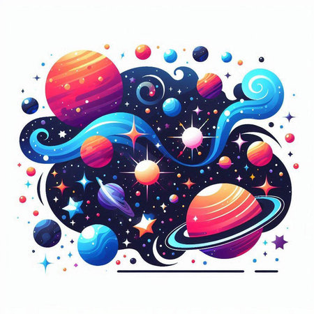 Space background with planets, stars and comets. Vector illustration.