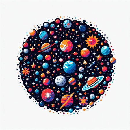 Cartoon planets and stars on a white background. Vector illustration.