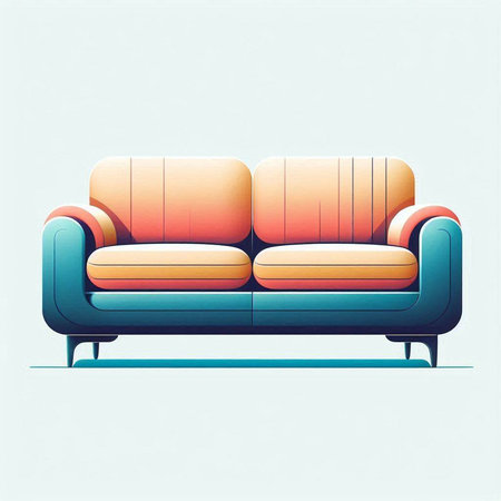 Sofa in retro style on blue background. Vector illustration.のイラスト素材