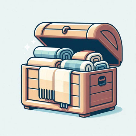 Illustration of a chest full of towels with a lid. Vector illustrationのイラスト素材