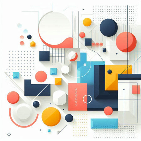 Abstract geometric background with circles, squares and rectangles. Vector illustration.のイラスト素材