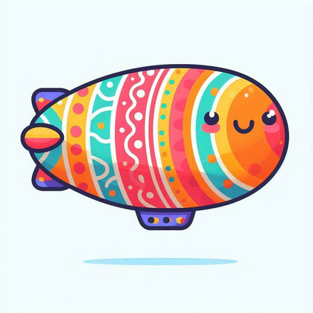 Vector illustration of cute cartoon airship isolated on the white background.