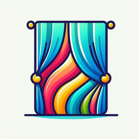 Curtains icon, vector illustration. Colorful window with curtains.のイラスト素材