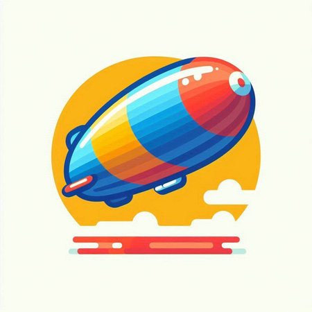 Airship in the sky. Colorful vector illustration in flat styleのイラスト素材