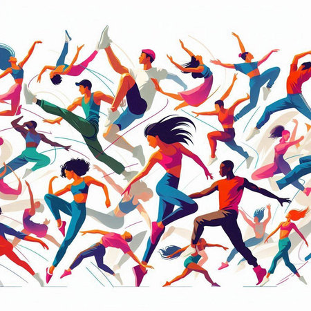 Vector illustration of a group of dancing people. Background for your designのイラスト素材