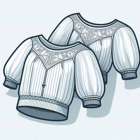 Illustration of a pair of knitted winter sweaters on a white backgroundのイラスト素材