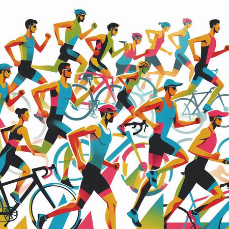 Cyclists race. Vector illustration of a group of people running.のイラスト素材