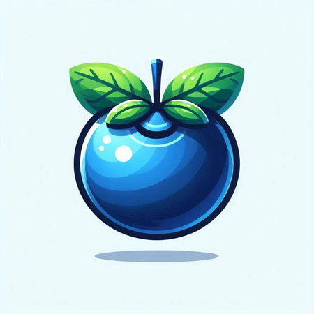Blueberry icon with green leaves. Cartoon style. Vector illustration.のイラスト素材