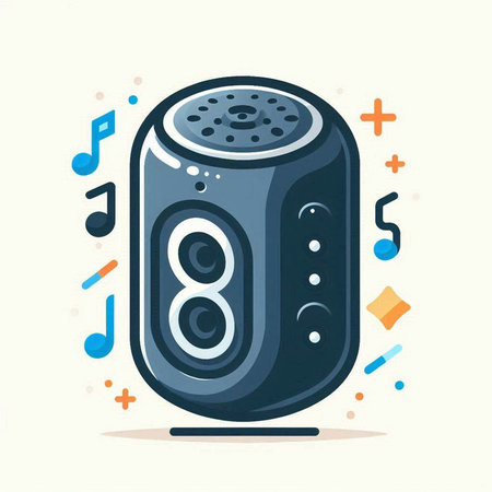 Audio speaker with music notes. Vector illustration in flat cartoon style.のイラスト素材