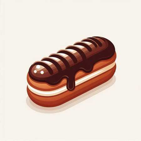 Chocolate eclair on a white background. Vector illustration in cartoon style.のイラスト素材