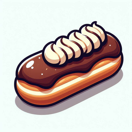 Chocolate eclair on a white background. Vector illustration in cartoon style.