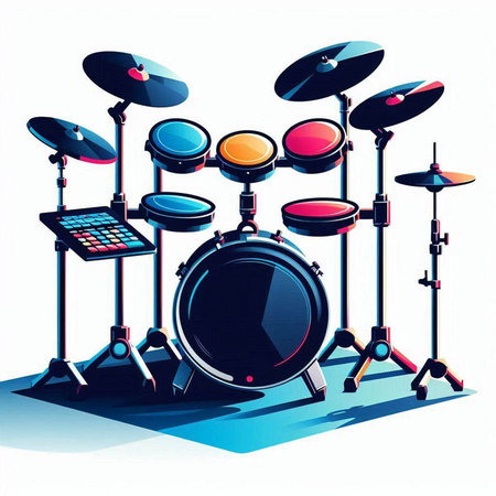 Drums set. Isolated on white background. Vector illustration.のイラスト素材