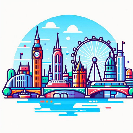 London, United Kingdom city skyline in flat style. Vector illustration.のイラスト素材